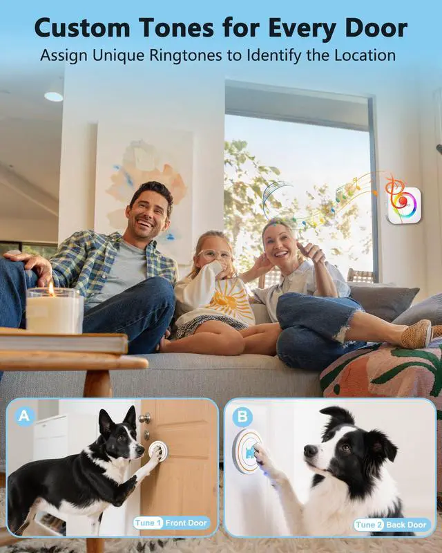 Alt view image 7 of 7 - Dog Door Bell for Potty Training to Go Outside, Wireless Doggie Doorbell for Dogs, Puppy Training Bell with Touch Button, IP65 Waterproof, 1000ft Range, 55 Chimes & Adjustable Volume (1 Button-White)