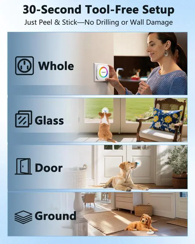 Alt view image 6 of 7 - Dog Door Bell for Potty Training to Go Outside, Wireless Doggie Doorbell for Dogs, Puppy Training Bell with Touch Button, IP65 Waterproof, 1000ft Range, 55 Chimes & Adjustable Volume (1 Button-White)