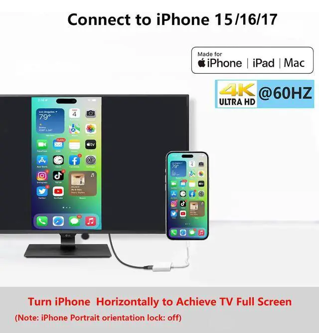 Alt view image 3 of 7 - USB-C to HDMI Adapter 4K@60Hz for iPhone 15 16 MacBook Pro Air iPad Pro, USB 3.1 Type C Digital AV HDMI 2.0 Cord Compatible with Samsung Galaxy S25/S24/S23/S22, Pixelbook, XPS and More