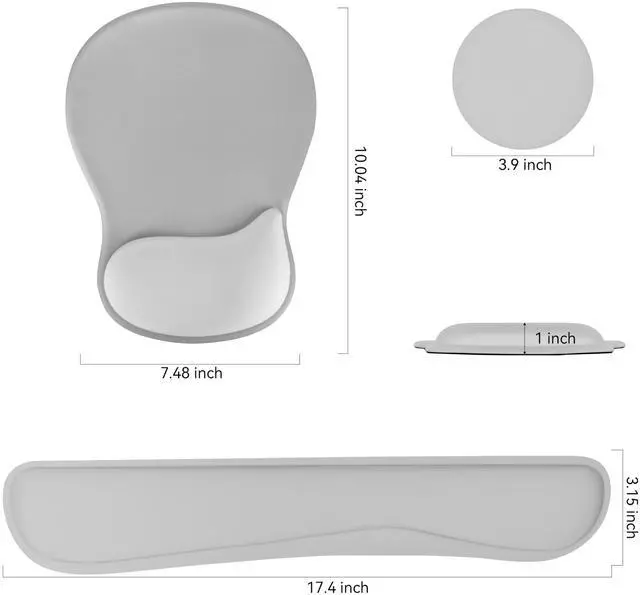 Alt view image 3 of 7 - Wrist Rest Support for Mouse Pad Keyboard Set Circle Coaster Gaming Mouse Pad Ergonomic Gel Memory Foam Set for Computer, Laptop, Office, Pain Relief, Comfortably Typing Grey KM-31