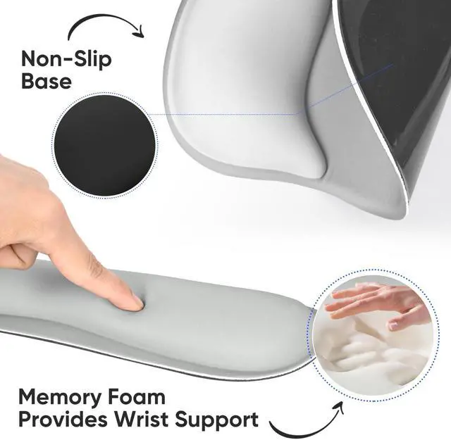 Alt view image 4 of 7 - Wrist Rest Support for Mouse Pad Keyboard Set Circle Coaster Gaming Mouse Pad Ergonomic Gel Memory Foam Set for Computer, Laptop, Office, Pain Relief, Comfortably Typing Grey KM-31