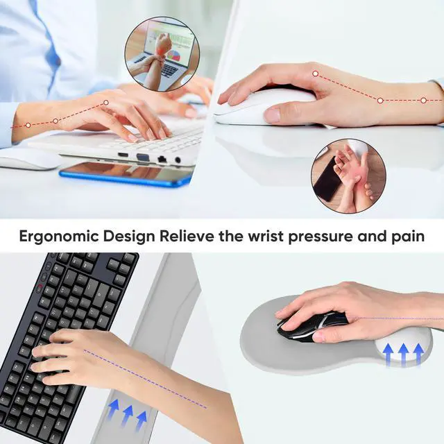 Alt view image 6 of 7 - Wrist Rest Support for Mouse Pad Keyboard Set Circle Coaster Gaming Mouse Pad Ergonomic Gel Memory Foam Set for Computer, Laptop, Office, Pain Relief, Comfortably Typing Grey KM-31