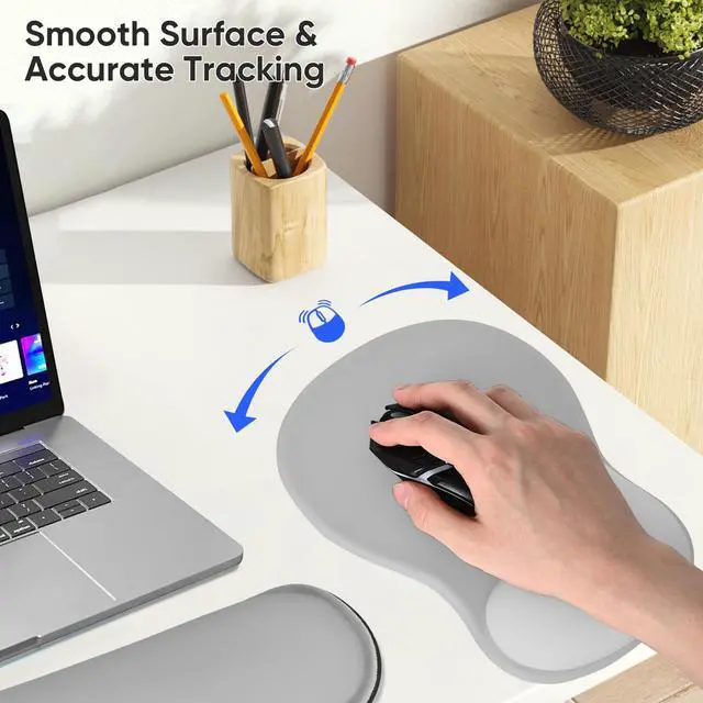 Alt view image 7 of 7 - Wrist Rest Support for Mouse Pad Keyboard Set Circle Coaster Gaming Mouse Pad Ergonomic Gel Memory Foam Set for Computer, Laptop, Office, Pain Relief, Comfortably Typing Grey KM-31