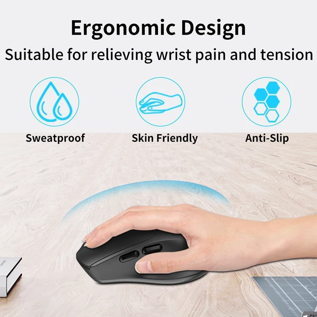 Alt view image 2 of 7 - 2.4G Silent Ergonomic Wireless Side Button Mouse Black | Multi-level 1000/1600/2400 DPI, quiet click ergonomic design, USB receiver, works with Laptop, Chromebook & Tablet