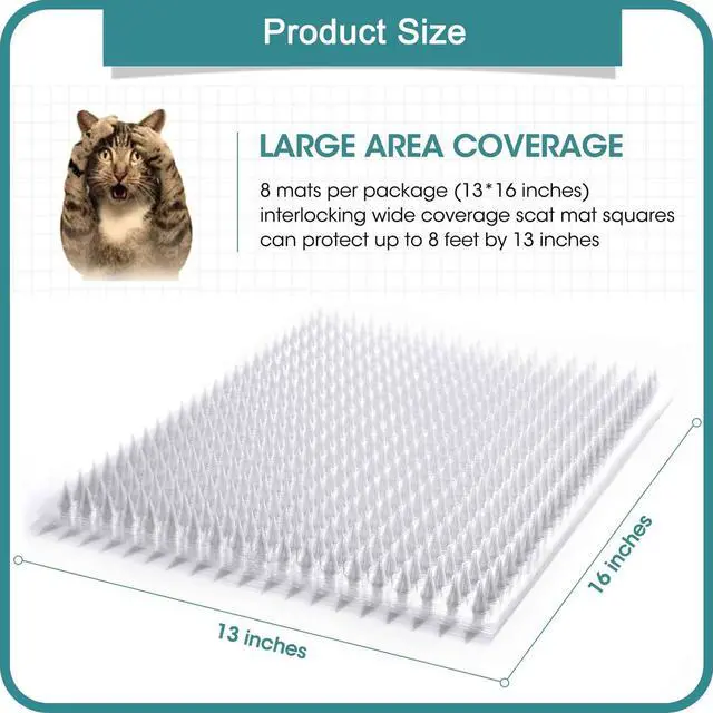 Alt view image 4 of 7 - 8 Pack Cat Deterrent Outdoor/Indoor Scat Mat, Pet Deterrent Training Mats, Keep Cats/Dogs Away Plastic Mats with Spikes, 12 Sq.ft, 16 x 13 Inches
