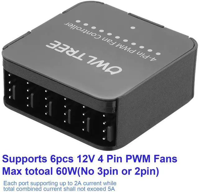 Alt view image 5 of 6 - 12V 4 Pin PWM Fan Speed Controller PC Fan Hub 6 Fans Supported, Powered by Type-C PD3.0 QC 3.0 and DC 5521 with Max Total 60W Output