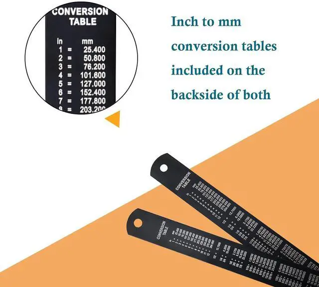 Alt view image 3 of 7 - Metal Ruler, 6 Inch Stainless Steel Straight Edge with Metric Measurement, 2 Pack, 15 Centimeters Straight Edge Ruler with Inch to MM Conversion Table for Students, Machinist and Drafting
