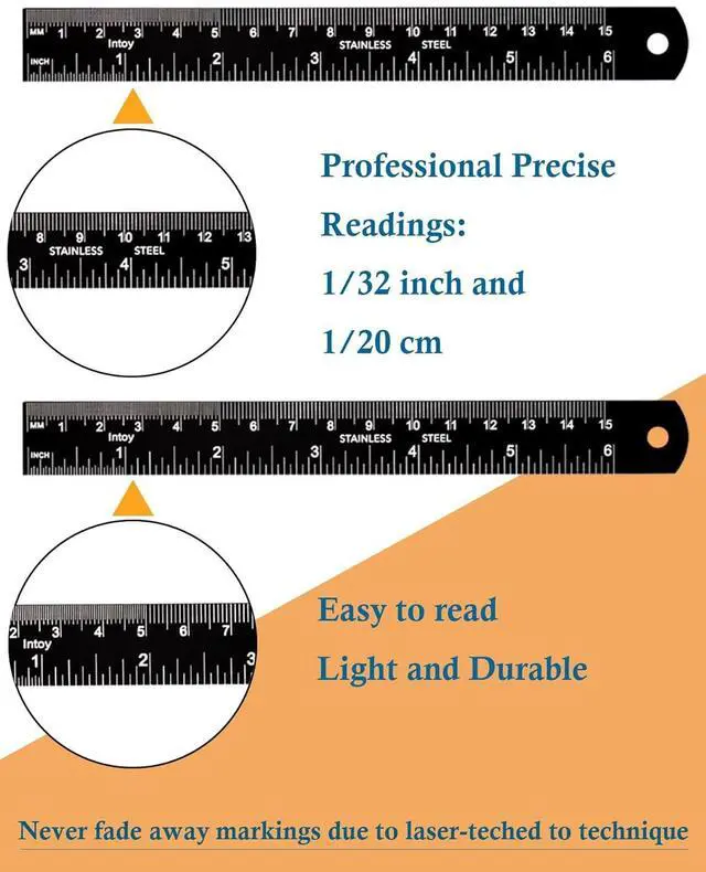 Alt view image 4 of 7 - Metal Ruler, 6 Inch Stainless Steel Straight Edge with Metric Measurement, 2 Pack, 15 Centimeters Straight Edge Ruler with Inch to MM Conversion Table for Students, Machinist and Drafting