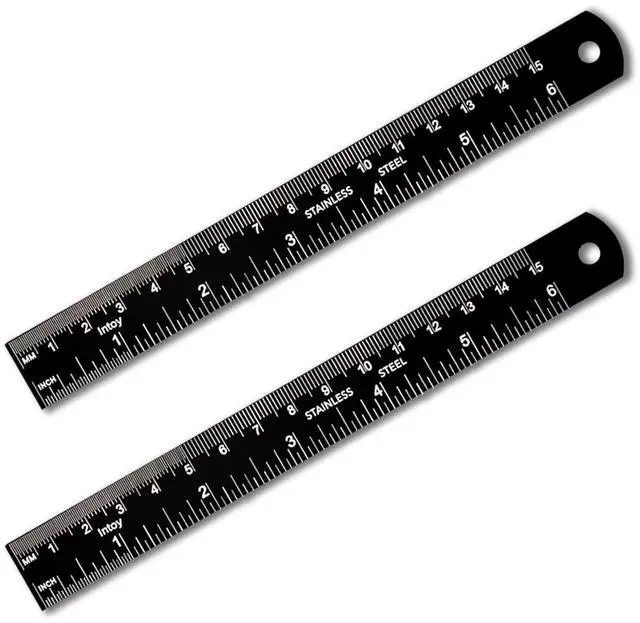 Main image of Metal Ruler, 6 Inch Stainless Steel Straight Edge with Metric Measurement, 2 Pack, 15 Centimeters Straight Edge Ruler with Inch to MM Conversion Table for Students, Machinist and Drafting
