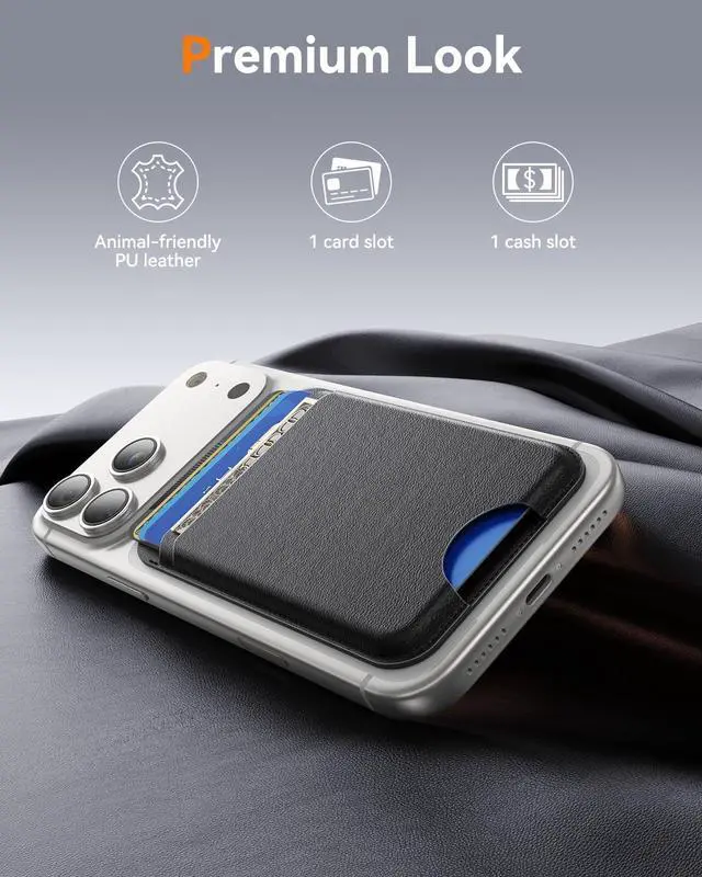 Alt view image 6 of 7 - for MagSafe Wallet, 5 Card Holder, Slim Leather Magnetic Wallet for iPhone 17/16/15/14/13/12 Pro Max Plus Air Series, 1 Card Slots & 1 Cash Slot,Black