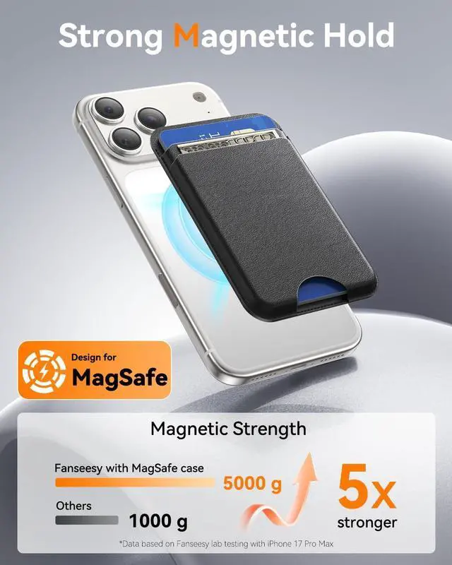 Alt view image 5 of 7 - for MagSafe Wallet, 5 Card Holder, Slim Leather Magnetic Wallet for iPhone 17/16/15/14/13/12 Pro Max Plus Air Series, 1 Card Slots & 1 Cash Slot,Black