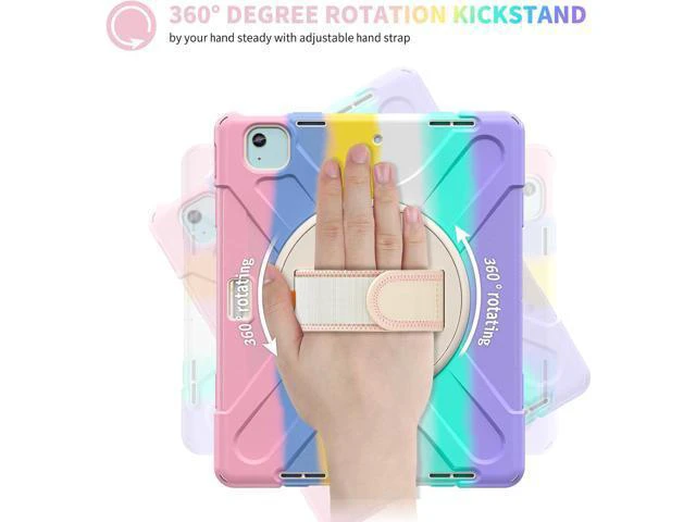 Alt view image 3 of 7 - Case for iPad Air 13-inch (2024) M2 Chip Model A2898 Heavy Duty Rugged Durability Silicone Tablet Cover with 360° Rotating Hand Strap Foldable Hidden Stand & Shoulder Strap, Colorful Pink