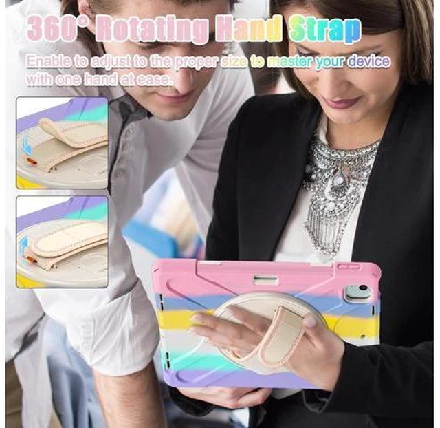 Alt view image 6 of 7 - Case for iPad Air 13-inch (2024) M2 Chip Model A2898 Heavy Duty Rugged Durability Silicone Tablet Cover with 360° Rotating Hand Strap Foldable Hidden Stand & Shoulder Strap, Colorful Pink