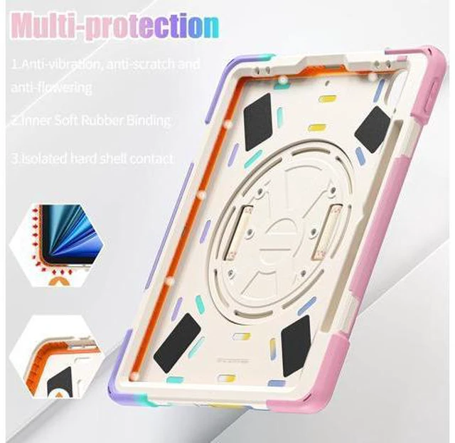 Alt view image 5 of 7 - Case for iPad Air 13-inch (2024) M2 Chip Model A2898 Heavy Duty Rugged Durability Silicone Tablet Cover with 360° Rotating Hand Strap Foldable Hidden Stand & Shoulder Strap, Colorful Pink