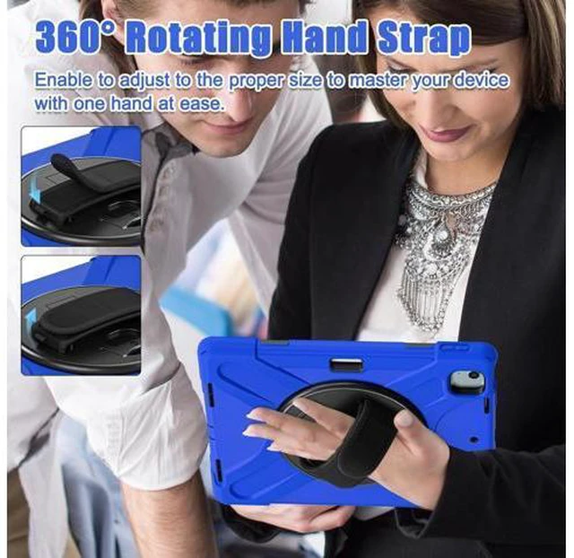 Alt view image 6 of 7 - Case for iPad Air 13 inch (2024) M2 Chip Model A2898/A2899 Heavy Duty Rugged Durability Silicone Tablet Cover with 360° Rotating Hand Strap Foldable Hidden Stand & Shoulder Strap, Blue