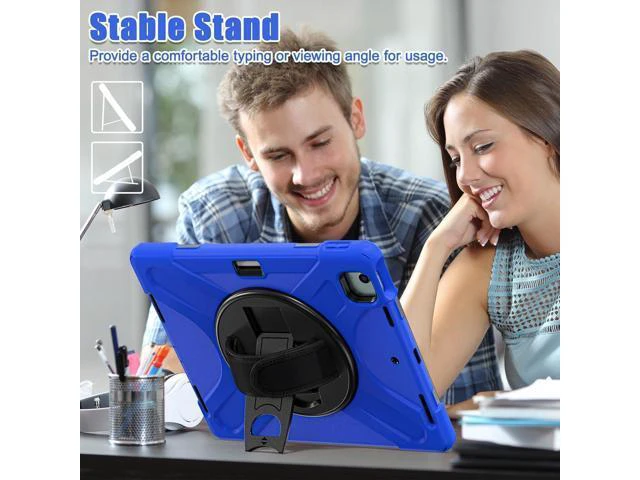 Alt view image 7 of 7 - Case for iPad Air 13 inch (2024) M2 Chip Model A2898/A2899 Heavy Duty Rugged Durability Silicone Tablet Cover with 360° Rotating Hand Strap Foldable Hidden Stand & Shoulder Strap, Blue