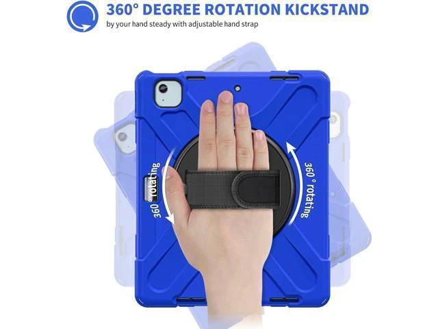 Alt view image 3 of 7 - Case for iPad Air 13 inch (2024) M2 Chip Model A2898/A2899 Heavy Duty Rugged Durability Silicone Tablet Cover with 360° Rotating Hand Strap Foldable Hidden Stand & Shoulder Strap, Blue