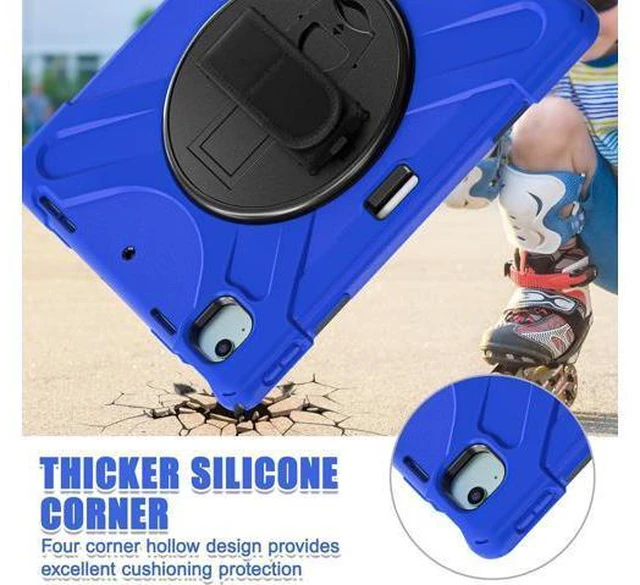 Alt view image 4 of 7 - Case for iPad Air 13 inch (2024) M2 Chip Model A2898/A2899 Heavy Duty Rugged Durability Silicone Tablet Cover with 360° Rotating Hand Strap Foldable Hidden Stand & Shoulder Strap, Blue