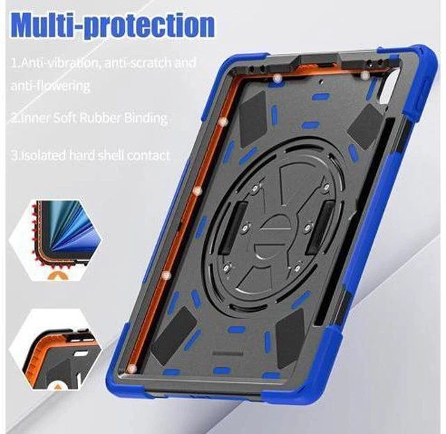 Alt view image 5 of 7 - Case for iPad Air 13 inch (2024) M2 Chip Model A2898/A2899 Heavy Duty Rugged Durability Silicone Tablet Cover with 360° Rotating Hand Strap Foldable Hidden Stand & Shoulder Strap, Blue