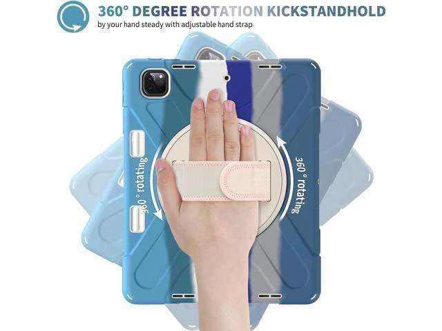 Alt view image 3 of 7 - Case for iPad Pro 13-inch (2024) M4 Chip Model A2925 Heavy Duty Rugged Durability Silicone Tablet Cover with 360° Rotating Hand Strap Foldable Hidden Stand & Shoulder Strap, Colorful Blue