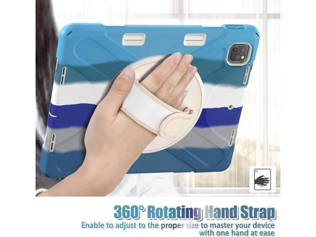 Alt view image 6 of 7 - Case for iPad Pro 13-inch (2024) M4 Chip Model A2925 Heavy Duty Rugged Durability Silicone Tablet Cover with 360° Rotating Hand Strap Foldable Hidden Stand & Shoulder Strap, Colorful Blue
