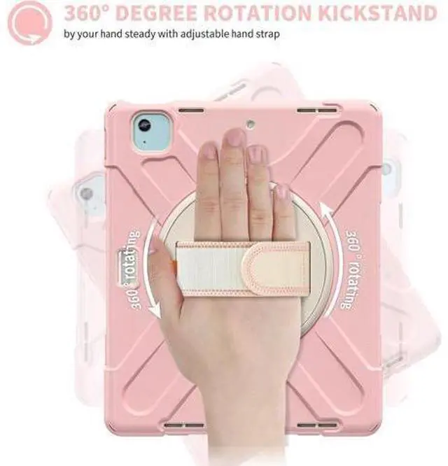 Alt view image 3 of 7 - Case for iPad Air 13-inch (2024) M2 Chip Model A2898 Heavy Duty Rugged Durability Silicone Tablet Cover with 360° Rotating Hand Strap Foldable Hidden Stand & Shoulder Strap, Pink