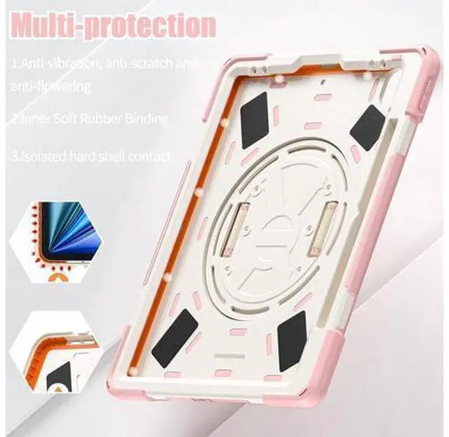 Alt view image 5 of 7 - Case for iPad Air 13-inch (2024) M2 Chip Model A2898 Heavy Duty Rugged Durability Silicone Tablet Cover with 360° Rotating Hand Strap Foldable Hidden Stand & Shoulder Strap, Pink