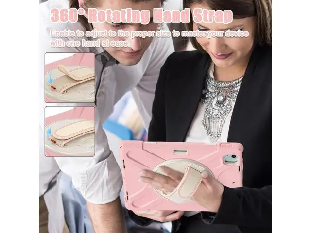 Alt view image 6 of 7 - Case for iPad Air 13-inch (2024) M2 Chip Model A2898 Heavy Duty Rugged Durability Silicone Tablet Cover with 360° Rotating Hand Strap Foldable Hidden Stand & Shoulder Strap, Pink