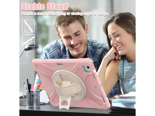 Alt view image 7 of 7 - Case for iPad Air 13-inch (2024) M2 Chip Model A2898 Heavy Duty Rugged Durability Silicone Tablet Cover with 360° Rotating Hand Strap Foldable Hidden Stand & Shoulder Strap, Pink