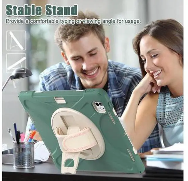 Alt view image 7 of 7 - Case for iPad Pro 13-inch (2024) M4 Chip Model A2925 Heavy Duty Rugged Durability Silicone Tablet Cover with 360° Rotating Hand Strap Foldable Hidden Stand & Shoulder Strap, Sea Green