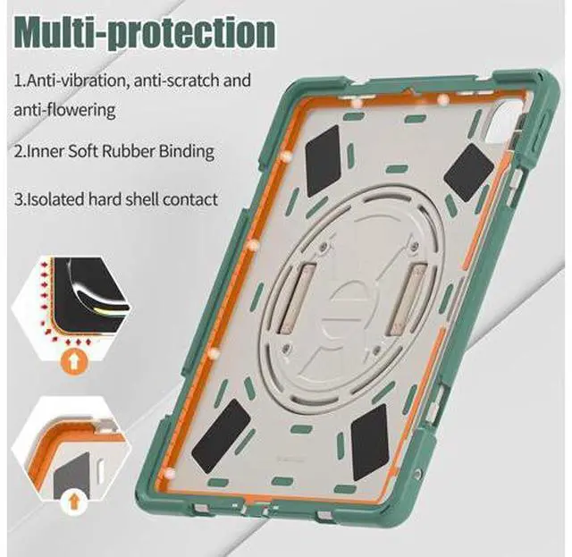 Alt view image 5 of 7 - Case for iPad Pro 13-inch (2024) M4 Chip Model A2925 Heavy Duty Rugged Durability Silicone Tablet Cover with 360° Rotating Hand Strap Foldable Hidden Stand & Shoulder Strap, Sea Green