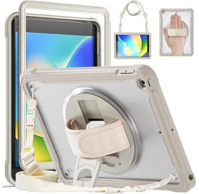 Main image of Case for iPad 10.2 inch 9th / 8th / 7th Generation (2021/2020 / 2019) Heavy Duty Rugged Shockproof Tablet Cover with 360° Rotating Hand Strap Foldable Hidden Stand & Shoulder Strap, Khaki