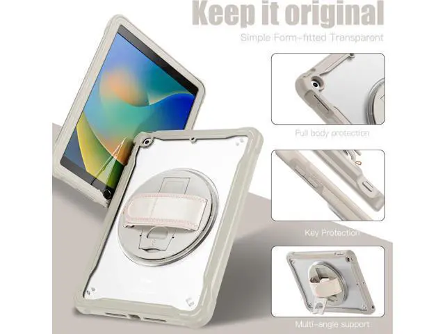 Alt view image 3 of 7 - Case for iPad 10.2 inch 9th / 8th / 7th Generation (2021/2020 / 2019) Heavy Duty Rugged Shockproof Tablet Cover with 360° Rotating Hand Strap Foldable Hidden Stand & Shoulder Strap, Khaki