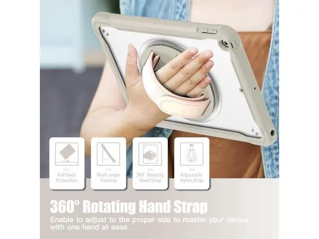 Alt view image 5 of 7 - Case for iPad 10.2 inch 9th / 8th / 7th Generation (2021/2020 / 2019) Heavy Duty Rugged Shockproof Tablet Cover with 360° Rotating Hand Strap Foldable Hidden Stand & Shoulder Strap, Khaki