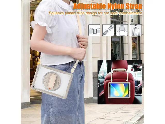 Alt view image 7 of 7 - Case for iPad 10.2 inch 9th / 8th / 7th Generation (2021/2020 / 2019) Heavy Duty Rugged Shockproof Tablet Cover with 360° Rotating Hand Strap Foldable Hidden Stand & Shoulder Strap, Khaki