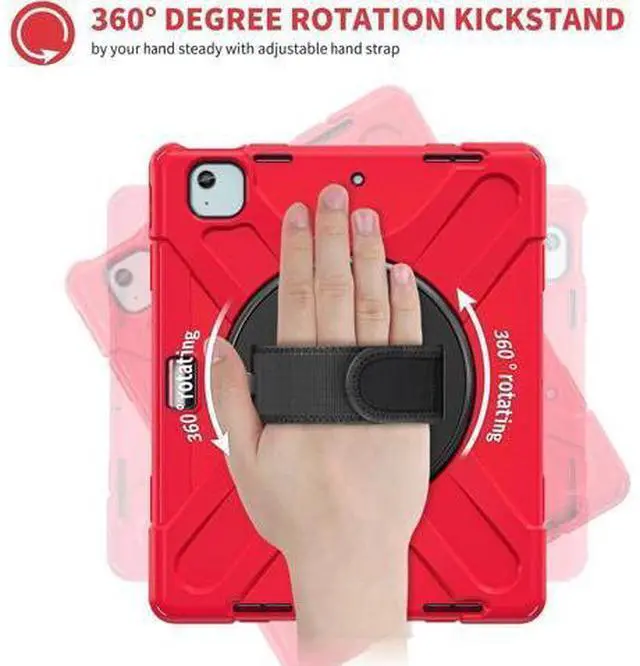 Alt view image 3 of 7 - Case for iPad Air 11 inch (2024) M2 Chip Model A2902/A2903 Heavy Duty Rugged Durability Silicone Tablet Cover with 360° Rotating Hand Strap Foldable Hidden Stand & Shoulder Strap, Red