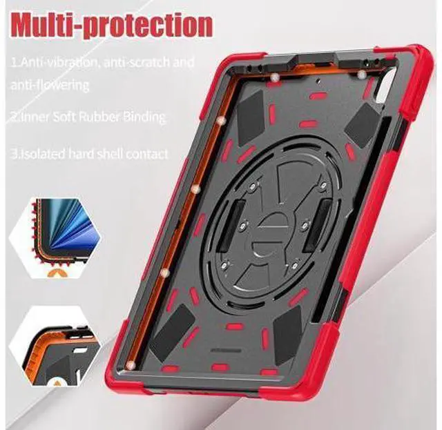 Alt view image 5 of 7 - Case for iPad Air 11 inch (2024) M2 Chip Model A2902/A2903 Heavy Duty Rugged Durability Silicone Tablet Cover with 360° Rotating Hand Strap Foldable Hidden Stand & Shoulder Strap, Red