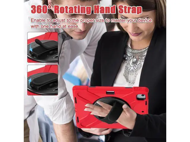 Alt view image 6 of 7 - Case for iPad Air 11 inch (2024) M2 Chip Model A2902/A2903 Heavy Duty Rugged Durability Silicone Tablet Cover with 360° Rotating Hand Strap Foldable Hidden Stand & Shoulder Strap, Red