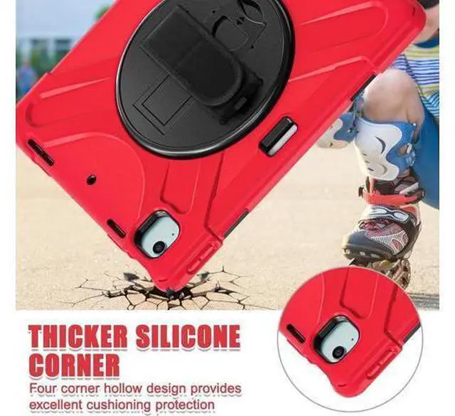 Alt view image 4 of 7 - Case for iPad Air 13 inch (2024) M2 Chip Model A2898/A2899 Heavy Duty Rugged Durability Silicone Tablet Cover with 360° Rotating Hand Strap Foldable Hidden Stand & Shoulder Strap, Red