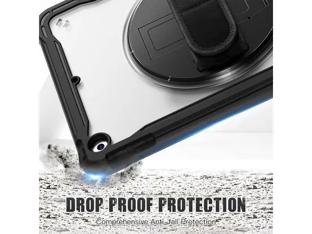 Alt view image 4 of 7 - Case for iPad 10.2 inch 9th / 8th / 7th Generation (2021/2020 / 2019) Heavy Duty Rugged Shockproof Tablet Cover with 360° Rotating Hand Strap Foldable Hidden Stand & Shoulder Strap, Black
