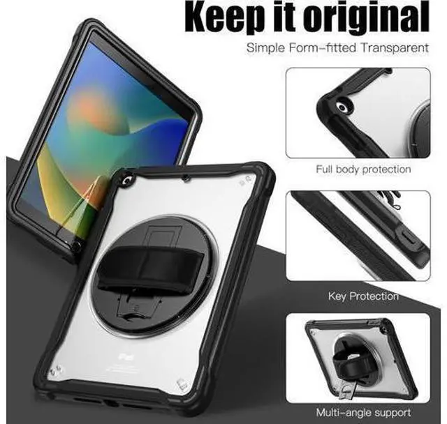 Alt view image 3 of 7 - Case for iPad 10.2 inch 9th / 8th / 7th Generation (2021/2020 / 2019) Heavy Duty Rugged Shockproof Tablet Cover with 360° Rotating Hand Strap Foldable Hidden Stand & Shoulder Strap, Black