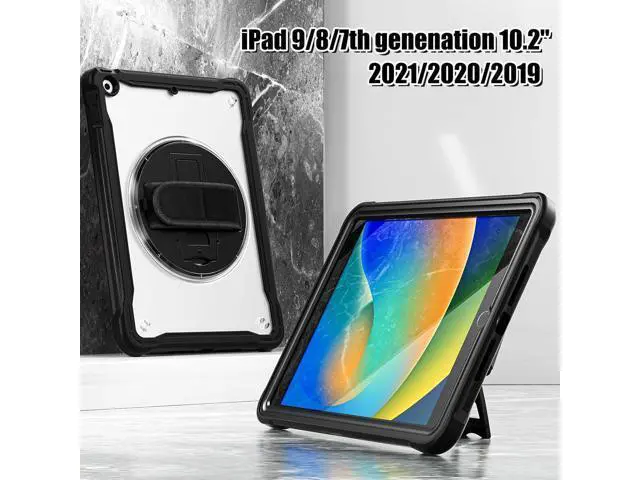 Alt view image 6 of 7 - Case for iPad 10.2 inch 9th / 8th / 7th Generation (2021/2020 / 2019) Heavy Duty Rugged Shockproof Tablet Cover with 360° Rotating Hand Strap Foldable Hidden Stand & Shoulder Strap, Black