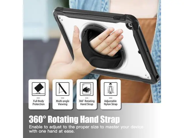 Alt view image 5 of 7 - Case for iPad 10.2 inch 9th / 8th / 7th Generation (2021/2020 / 2019) Heavy Duty Rugged Shockproof Tablet Cover with 360° Rotating Hand Strap Foldable Hidden Stand & Shoulder Strap, Black