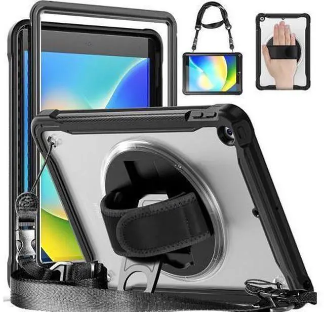 Main image of Case for iPad 10.2 inch 9th / 8th / 7th Generation (2021/2020 / 2019) Heavy Duty Rugged Shockproof Tablet Cover with 360° Rotating Hand Strap Foldable Hidden Stand & Shoulder Strap, Black