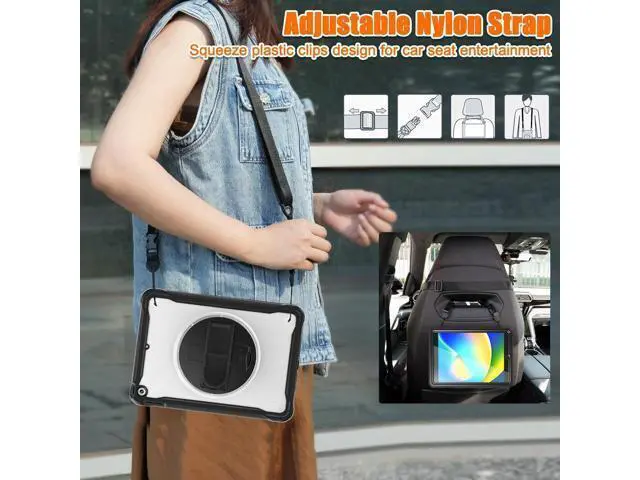 Alt view image 7 of 7 - Case for iPad 10.2 inch 9th / 8th / 7th Generation (2021/2020 / 2019) Heavy Duty Rugged Shockproof Tablet Cover with 360° Rotating Hand Strap Foldable Hidden Stand & Shoulder Strap, Black
