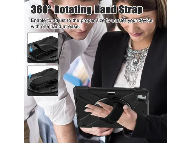 Alt view image 6 of 7 - Case for iPad Air 13-inch (2024) M2 Chip Model A2898 Heavy Duty Rugged Durability Silicone Tablet Cover with 360° Rotating Hand Strap Foldable Hidden Stand & Shoulder Strap, Black