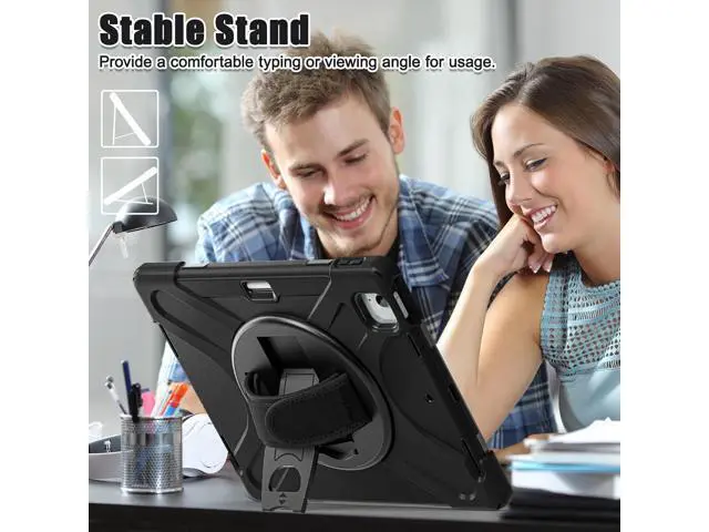 Alt view image 7 of 7 - Case for iPad Air 13-inch (2024) M2 Chip Model A2898 Heavy Duty Rugged Durability Silicone Tablet Cover with 360° Rotating Hand Strap Foldable Hidden Stand & Shoulder Strap, Black