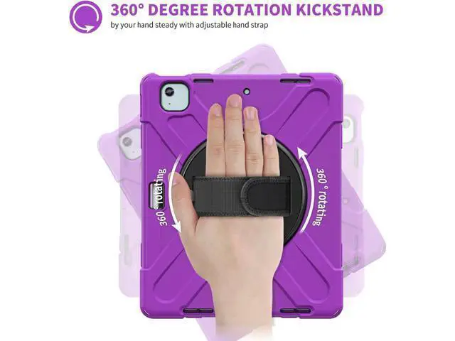 Alt view image 3 of 7 - Case for iPad Air 13 inch (2024) M2 Chip Model A2898/A2899 Heavy Duty Rugged Durability Silicone Tablet Cover with 360° Rotating Hand Strap Foldable Hidden Stand & Shoulder Strap, Purple
