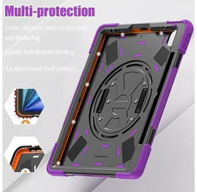 Alt view image 5 of 7 - Case for iPad Air 13 inch (2024) M2 Chip Model A2898/A2899 Heavy Duty Rugged Durability Silicone Tablet Cover with 360° Rotating Hand Strap Foldable Hidden Stand & Shoulder Strap, Purple