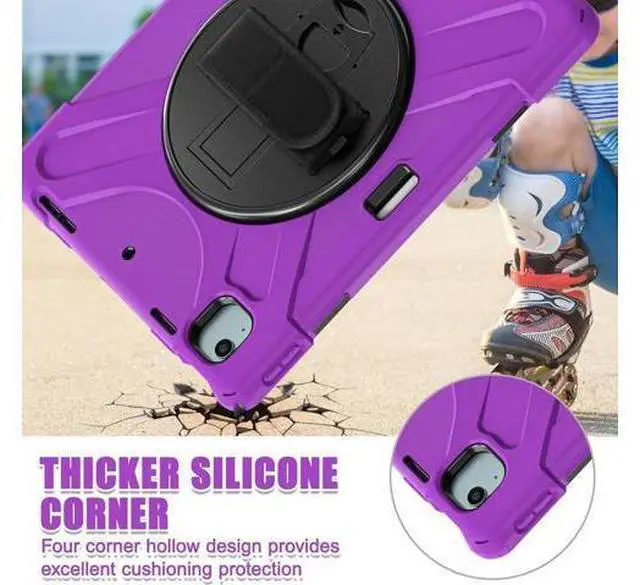 Alt view image 4 of 7 - Case for iPad Air 13 inch (2024) M2 Chip Model A2898/A2899 Heavy Duty Rugged Durability Silicone Tablet Cover with 360° Rotating Hand Strap Foldable Hidden Stand & Shoulder Strap, Purple